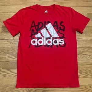 Adidas Boys Red Short Sleeve 100% Cotton Graphic Shirt - Sz L (14-16)